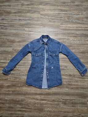Palm Angels Dark Blue Denim Western Snap Shirt